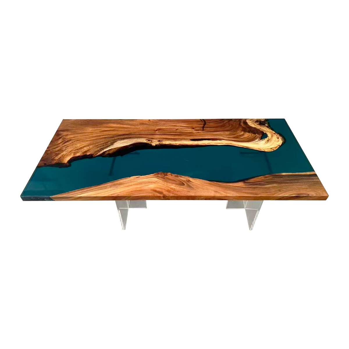 Walnut Wood Teal River Epoxy Resin Coffee Table