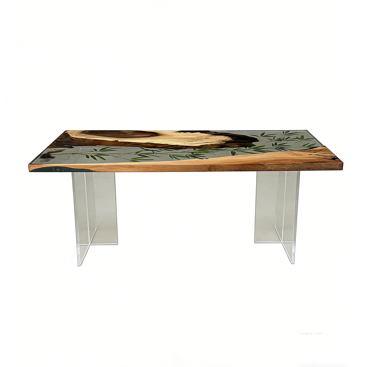 Bamboo Inlay Walnut Wood Epoxy Resin Coffee Table