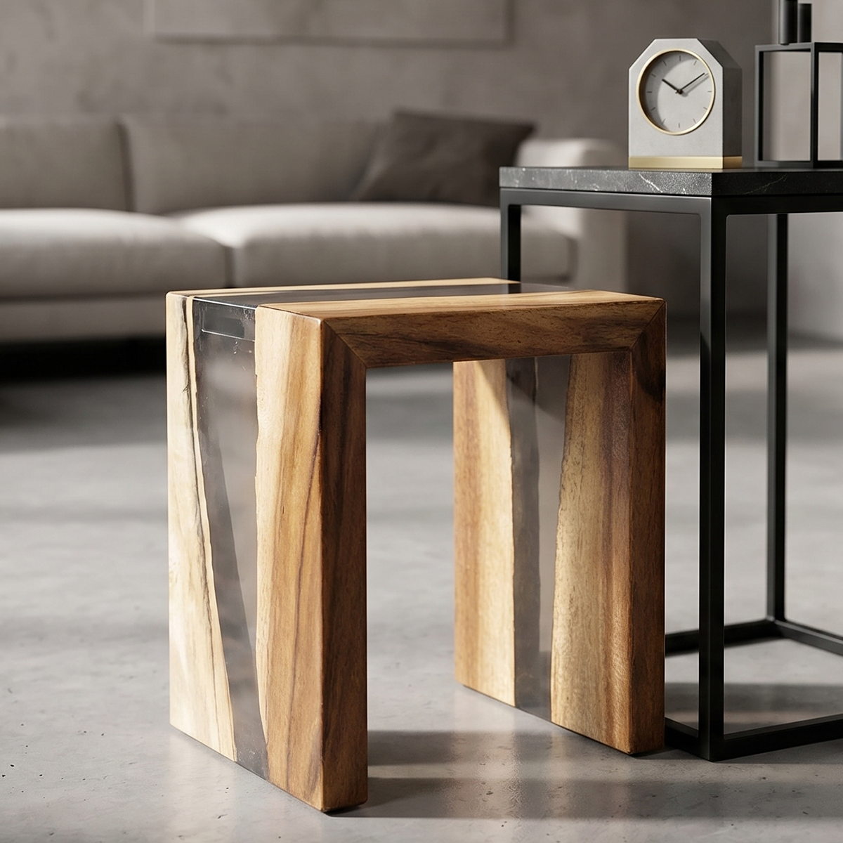 Walnut Wood Resin Stool