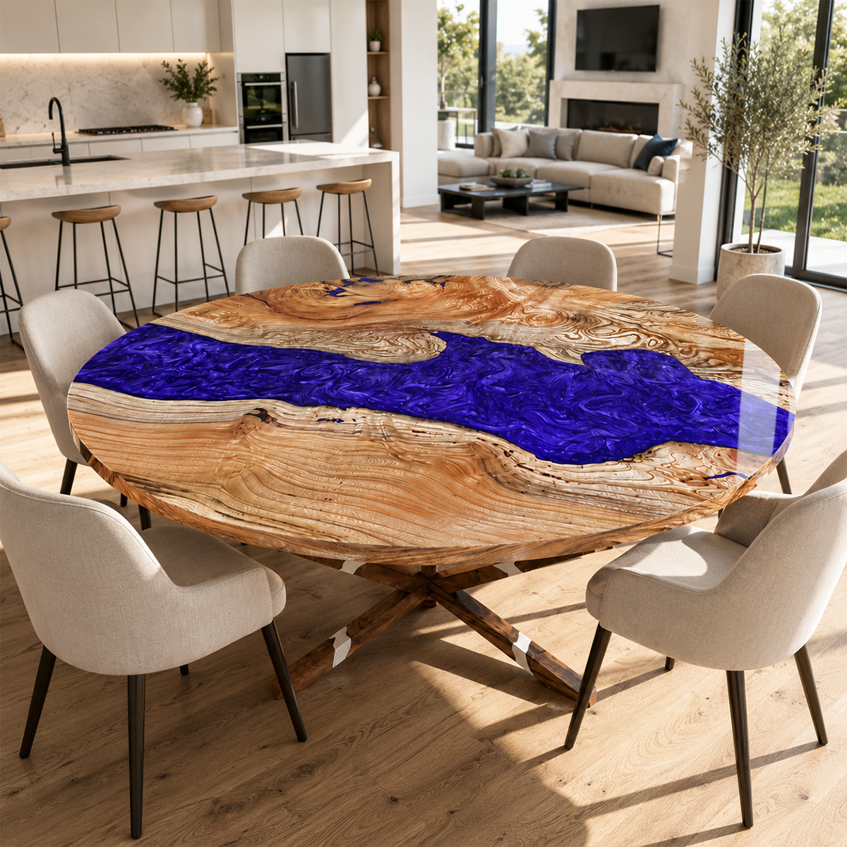 Ash Wood Blue Epoxy Resin River Round Table