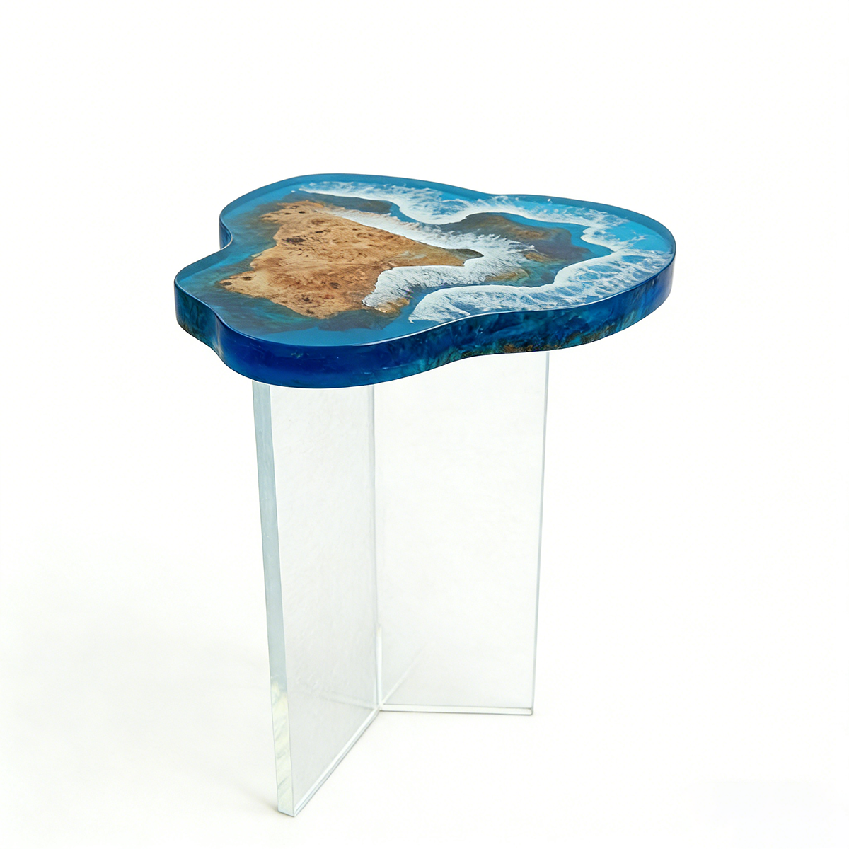 Olive Burl Coastal Map Resin Side Table