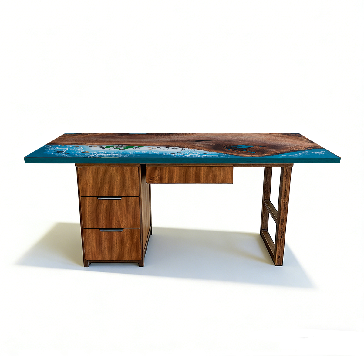 Black Walnut Wood Ocean Wave Epoxy Desk