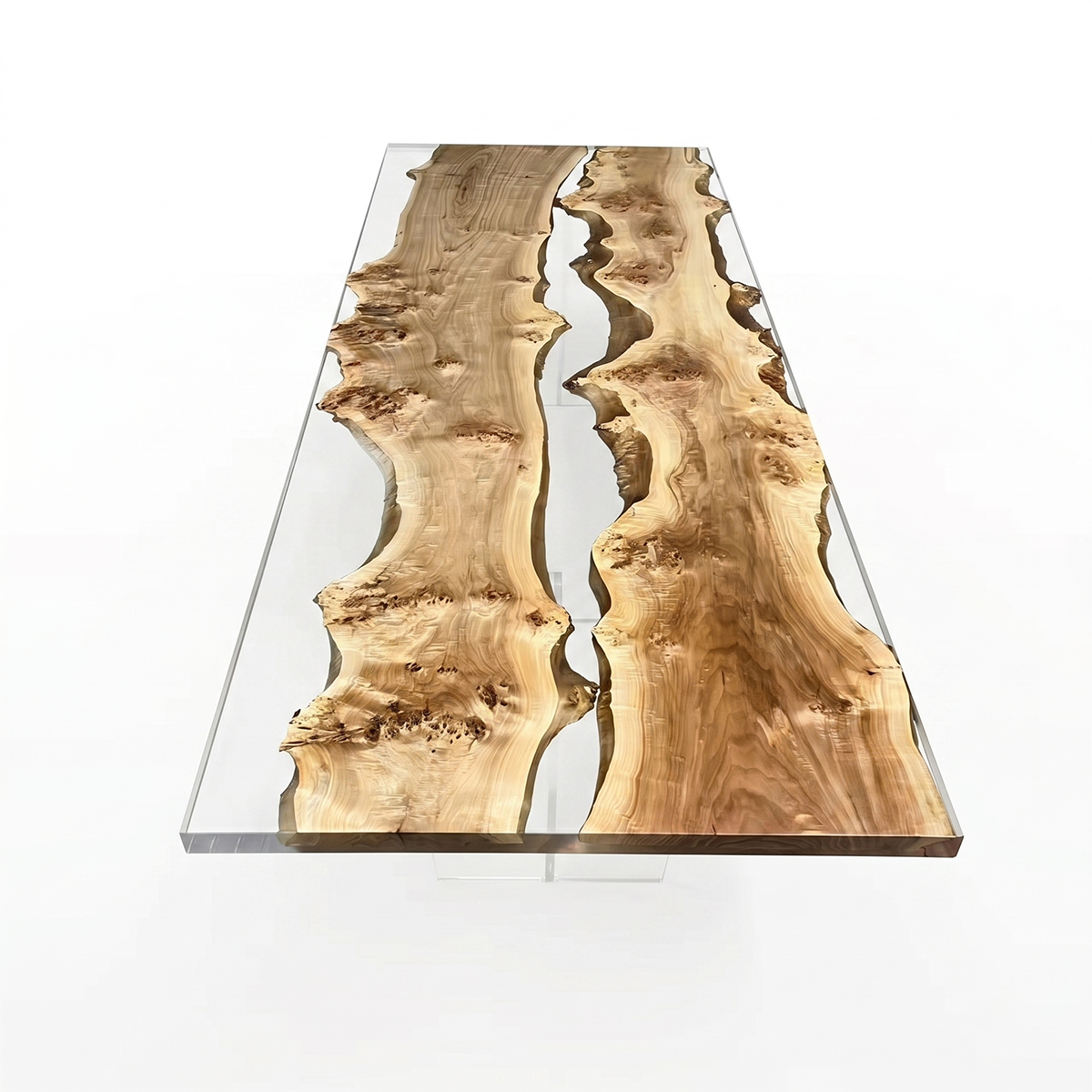 Poplar Burl Clear Epoxy Resin River Conference Table