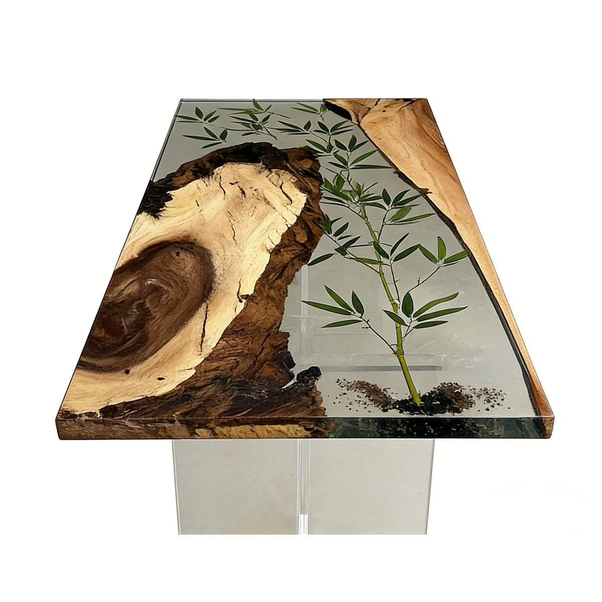 Bamboo Inlay Walnut Wood Epoxy Resin Coffee Table