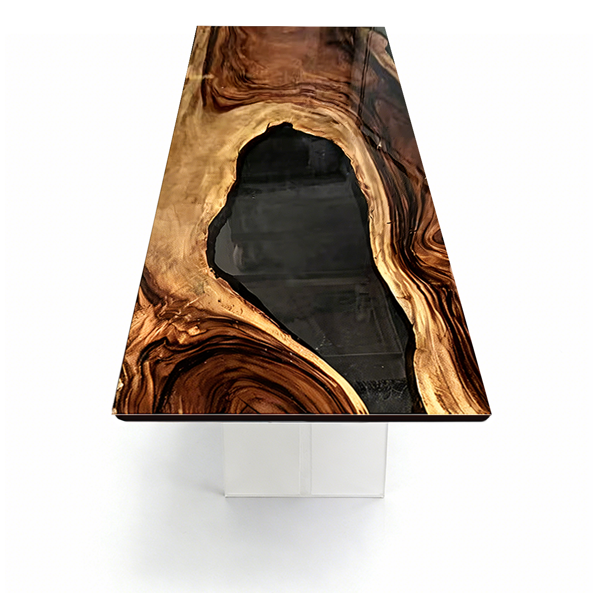 Black Walnut Wood Black Lagoon Epoxy Resin Conference Table