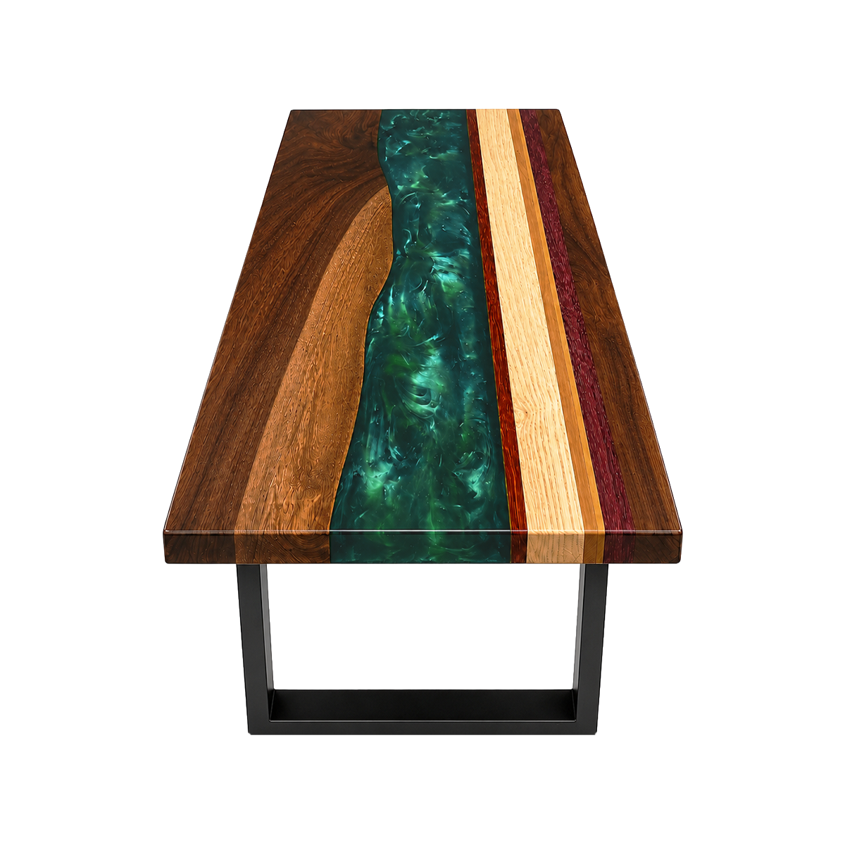 Black Walnut with Swirl Green Epoxy Resin Dining Table