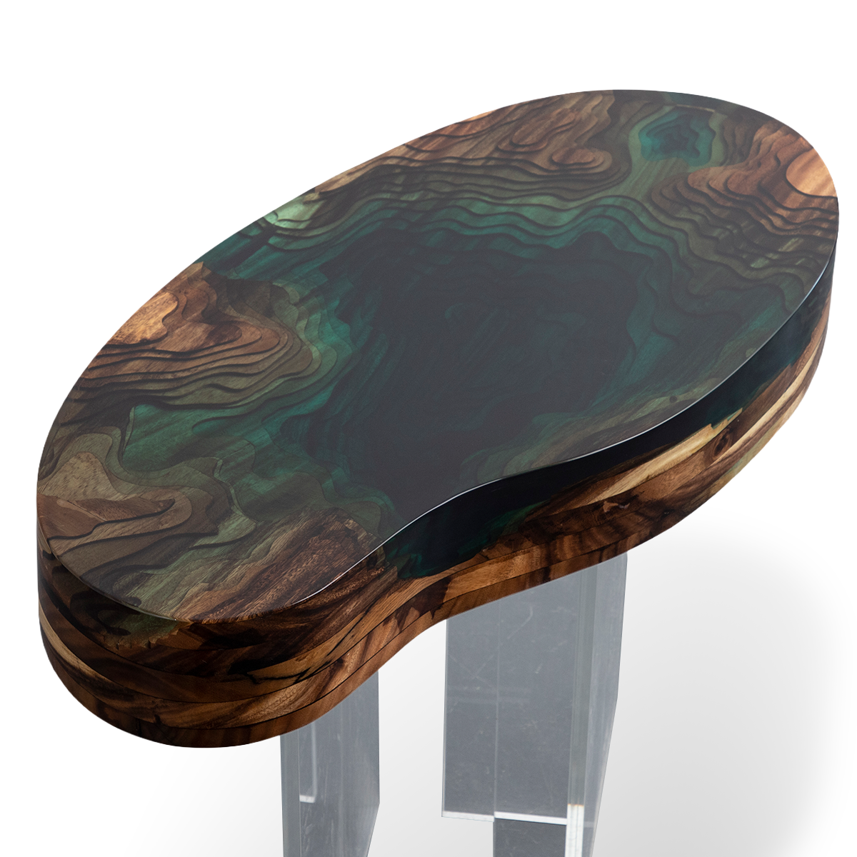 Live Edge Wood Teal Green Resin Chair