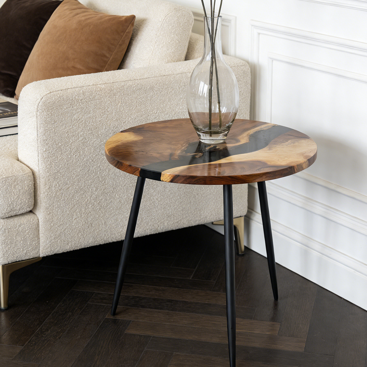 Black Walnut Wood Round Side Table