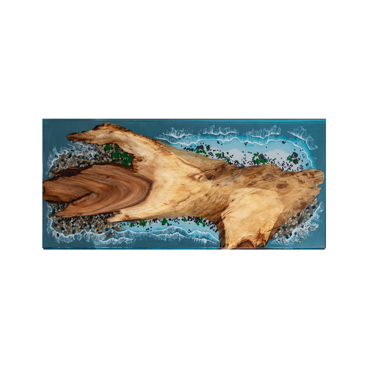 Walnut Wood Ocean Scene Rectangle Epoxy Resin coffee table