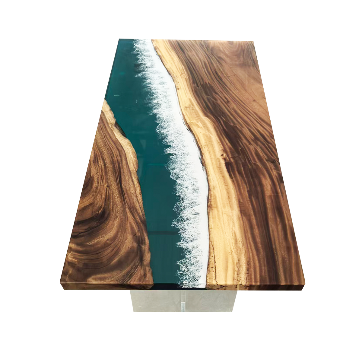 Walnut Teal Ocean Wave Epoxy Resin Coffee Table
