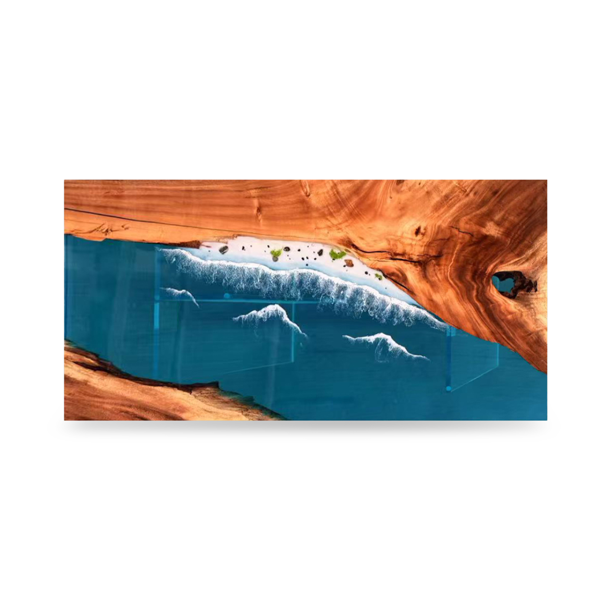 Cunninghamia Wood Sea Wavy Rectangle Resin Coffee Table