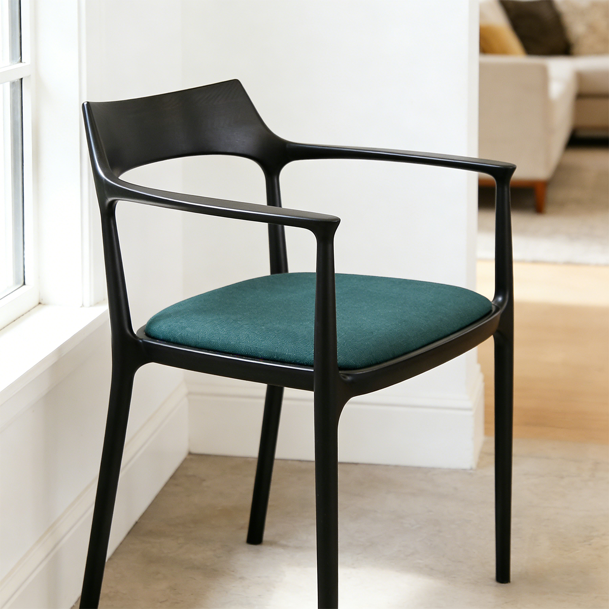 Modern Curved Back Wooden Armchair