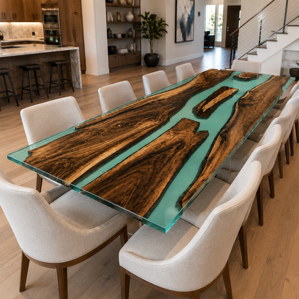 Walnut Wood with Transparent Epoxy Resin Dining Table