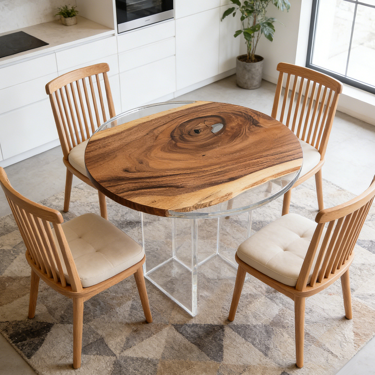 Walnut Wood Round Resin Table
