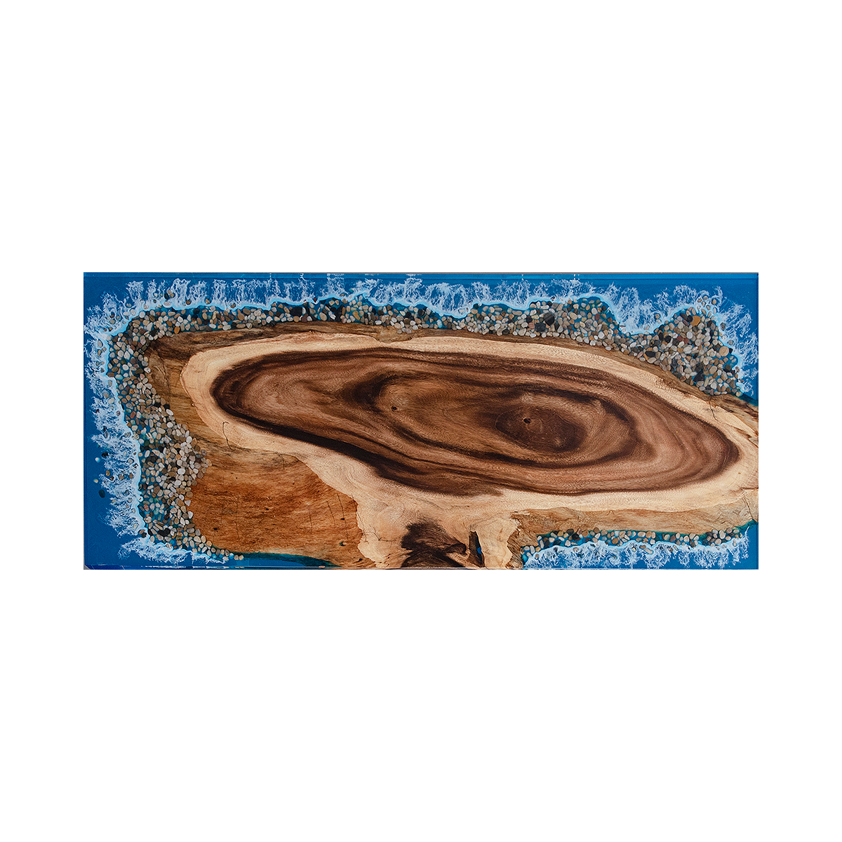 Walnut Wood Ocean Scene Rectangle Resin Coffee Table