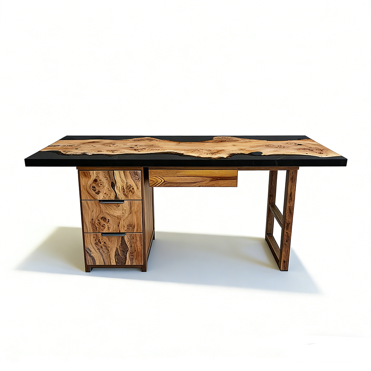 Olive Wood Black Epoxy Desk