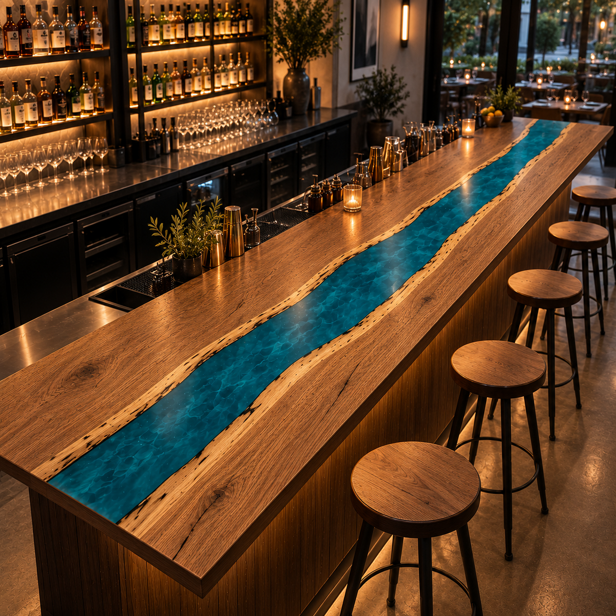 Walnut Azure River Epoxy Resin Bar Countertop