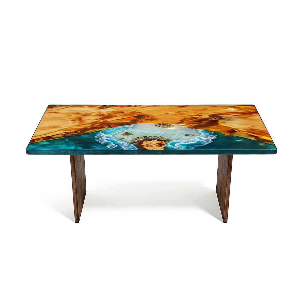Luxury Wood Epoxy Table with Ocean/ Wave Blue Resin