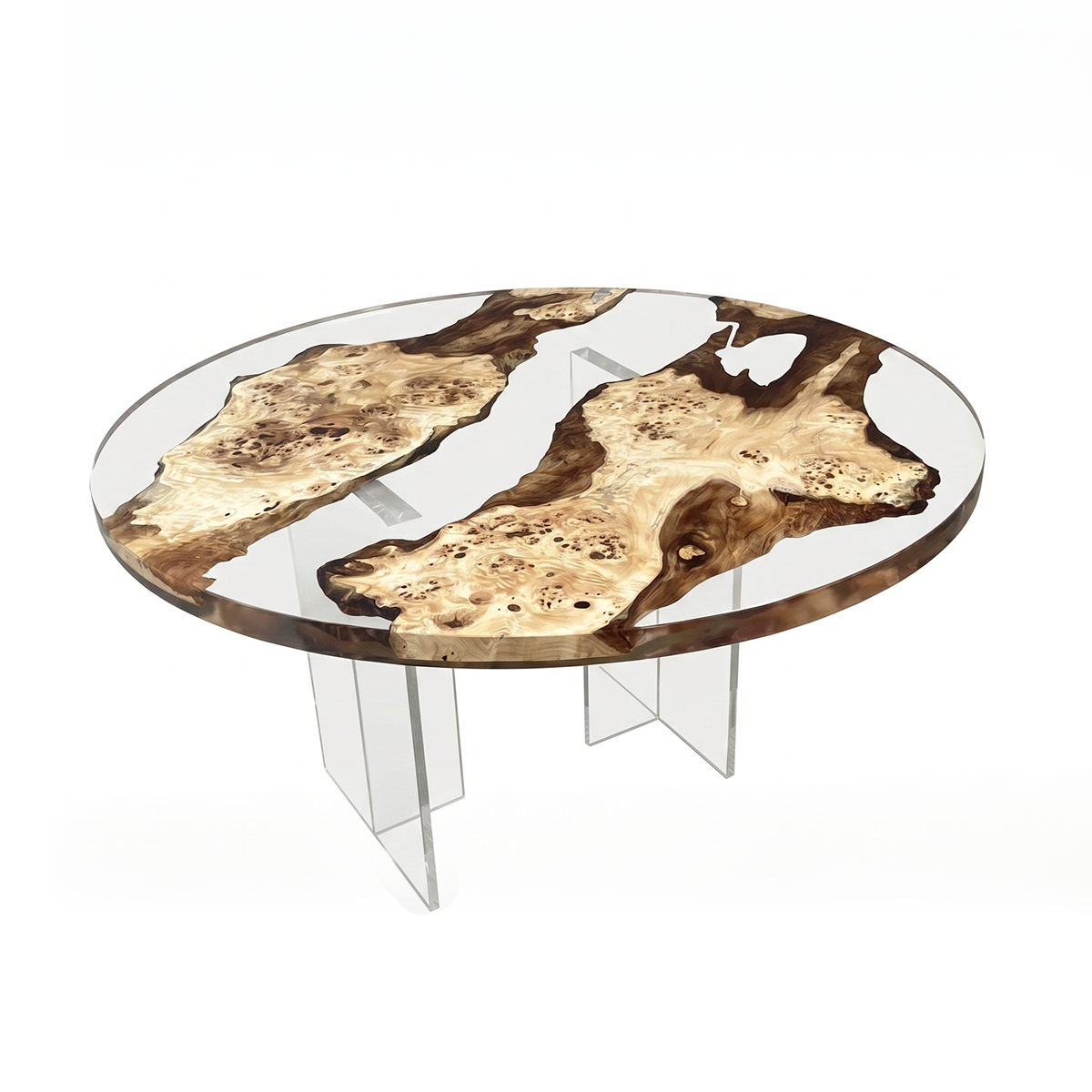 Poplar Burl Clear Epoxy Resin Round Dining Table