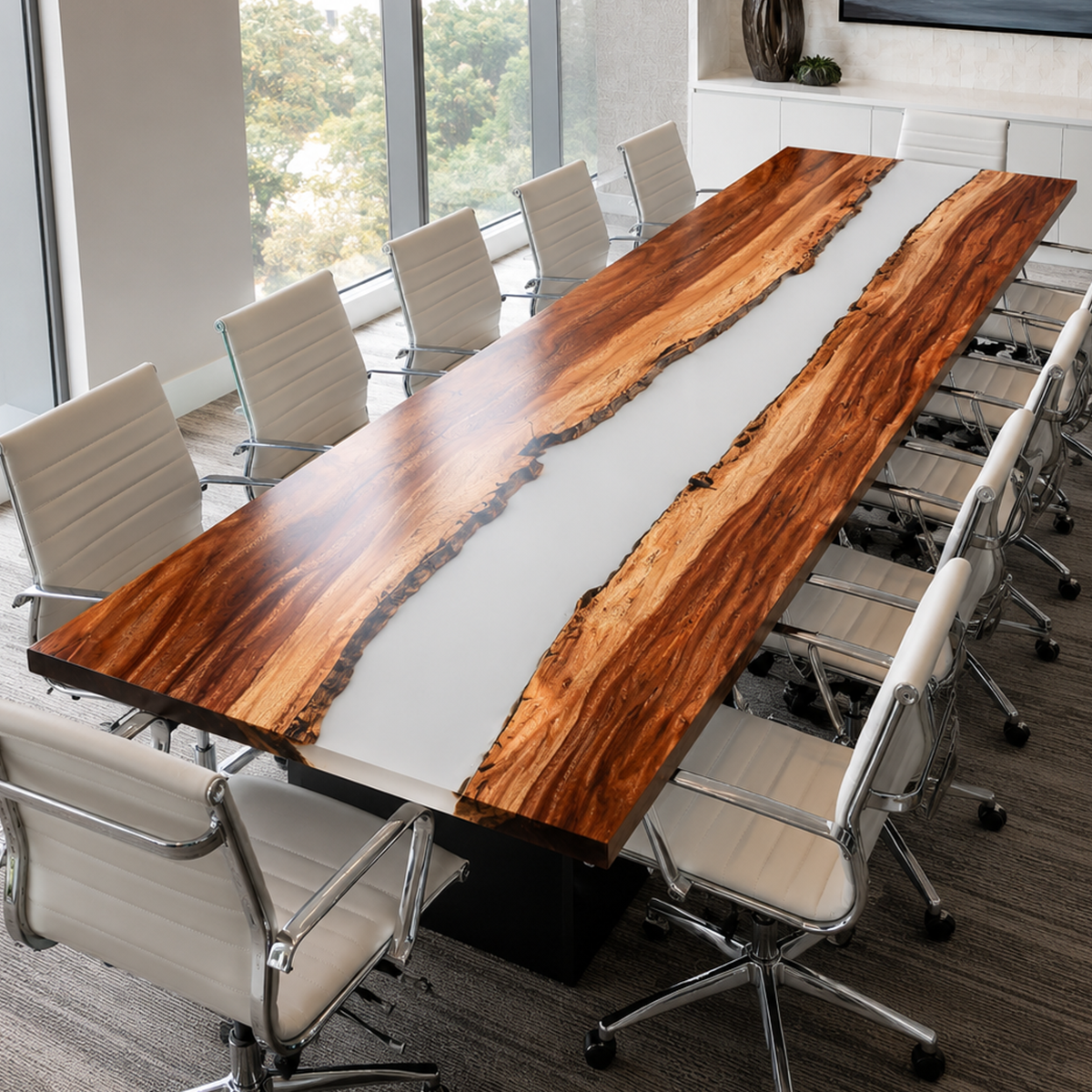 Walnut Wood with White Epoxy Resin Conference Table