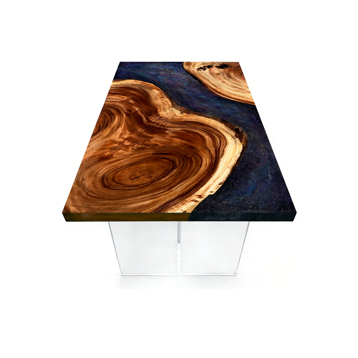 Rectangular Burl Wood Deep Blue Starry Epoxy Resin Dining Table
