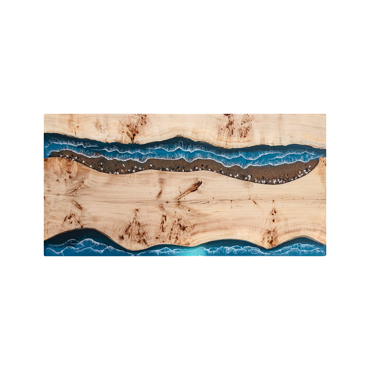 Poplar Wood Blue River Rectangle Epoxy Resin Dining Table