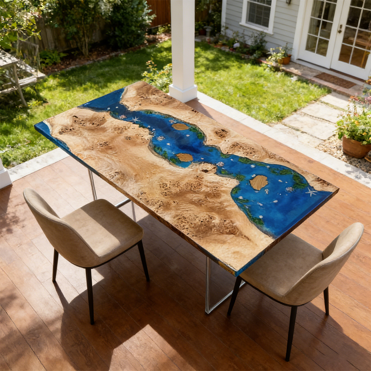 Poplar Wood Blur River Rectangle Resin Coffee Table
