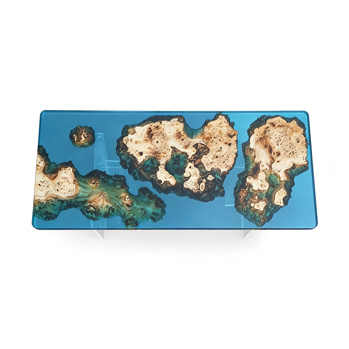Poplar Wood Ocean Scene Rectangle Resin Coffee Table