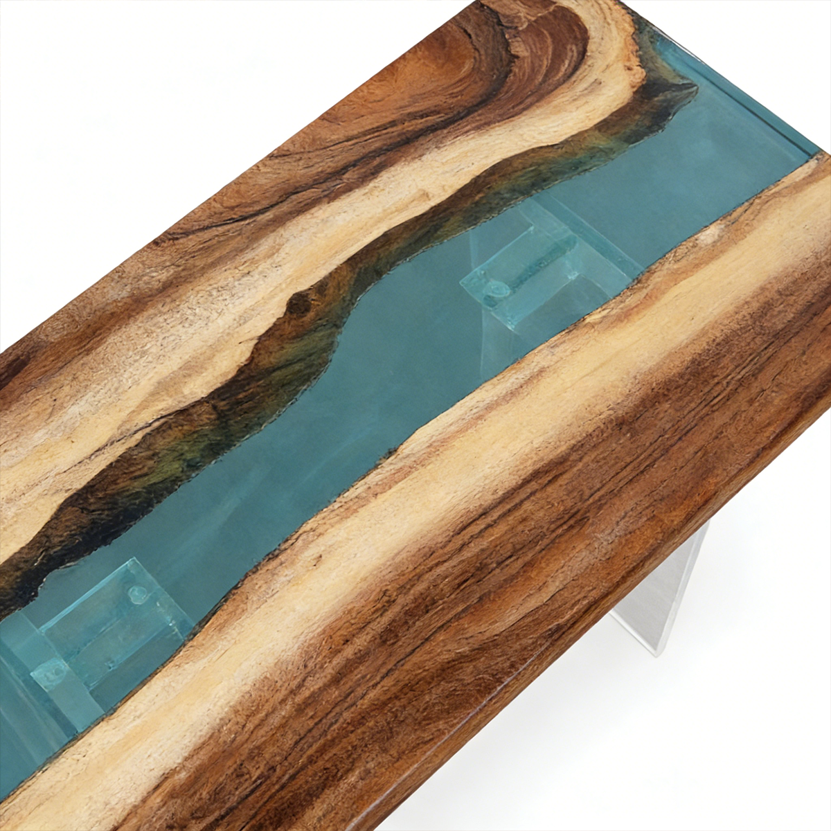 Walnut Wood Transparent Blue Epoxy Resin Dining Table