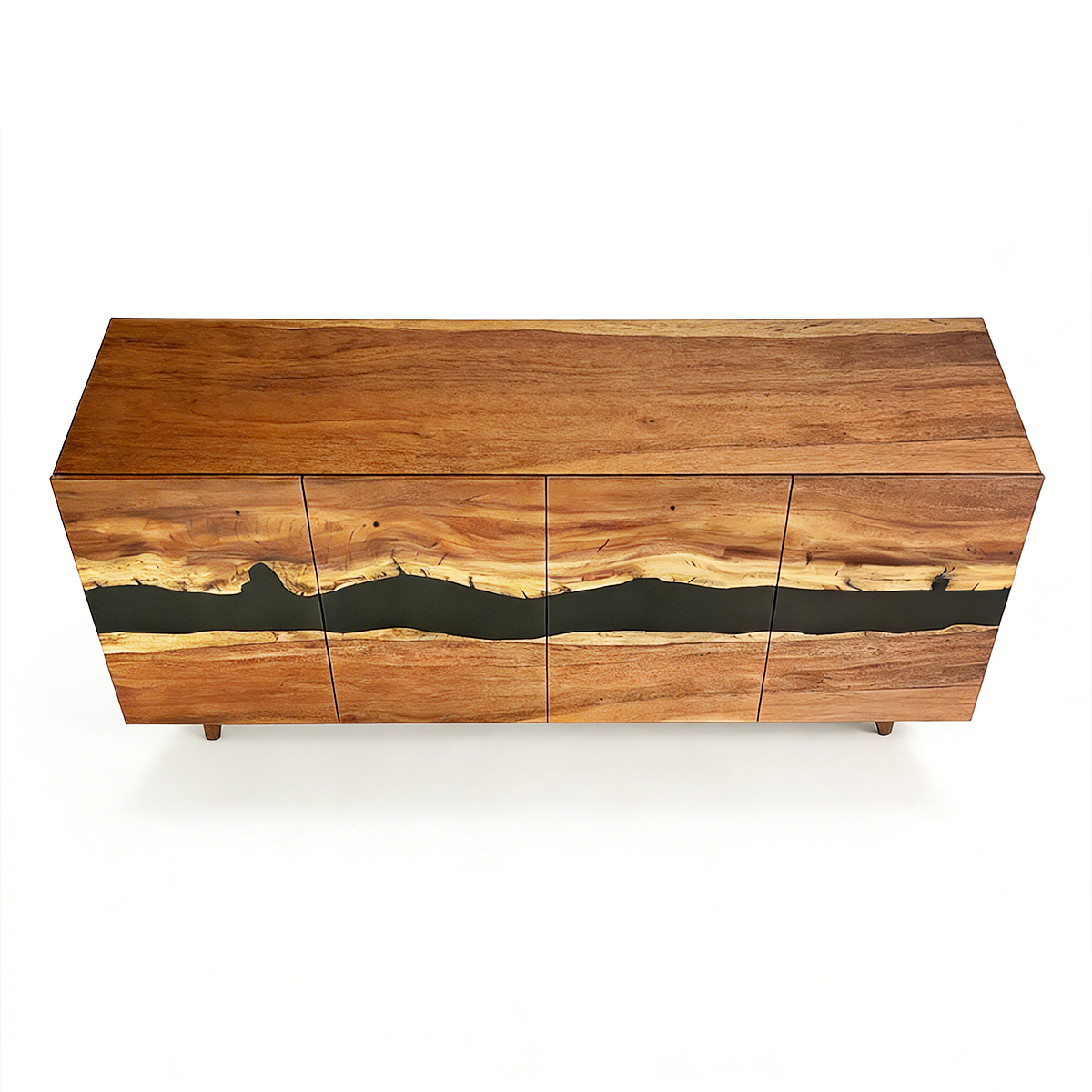 Walnut Wood Black River Rectangle Resin Storage
