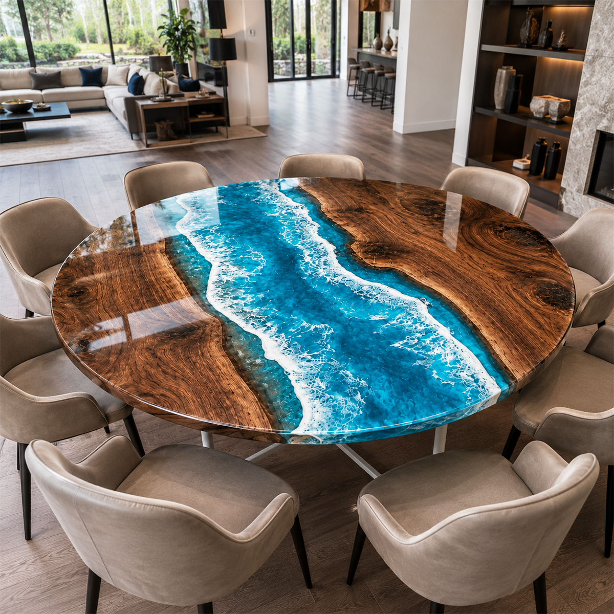 Black Walnut with Blue Wave Epoxy Resin Round Table