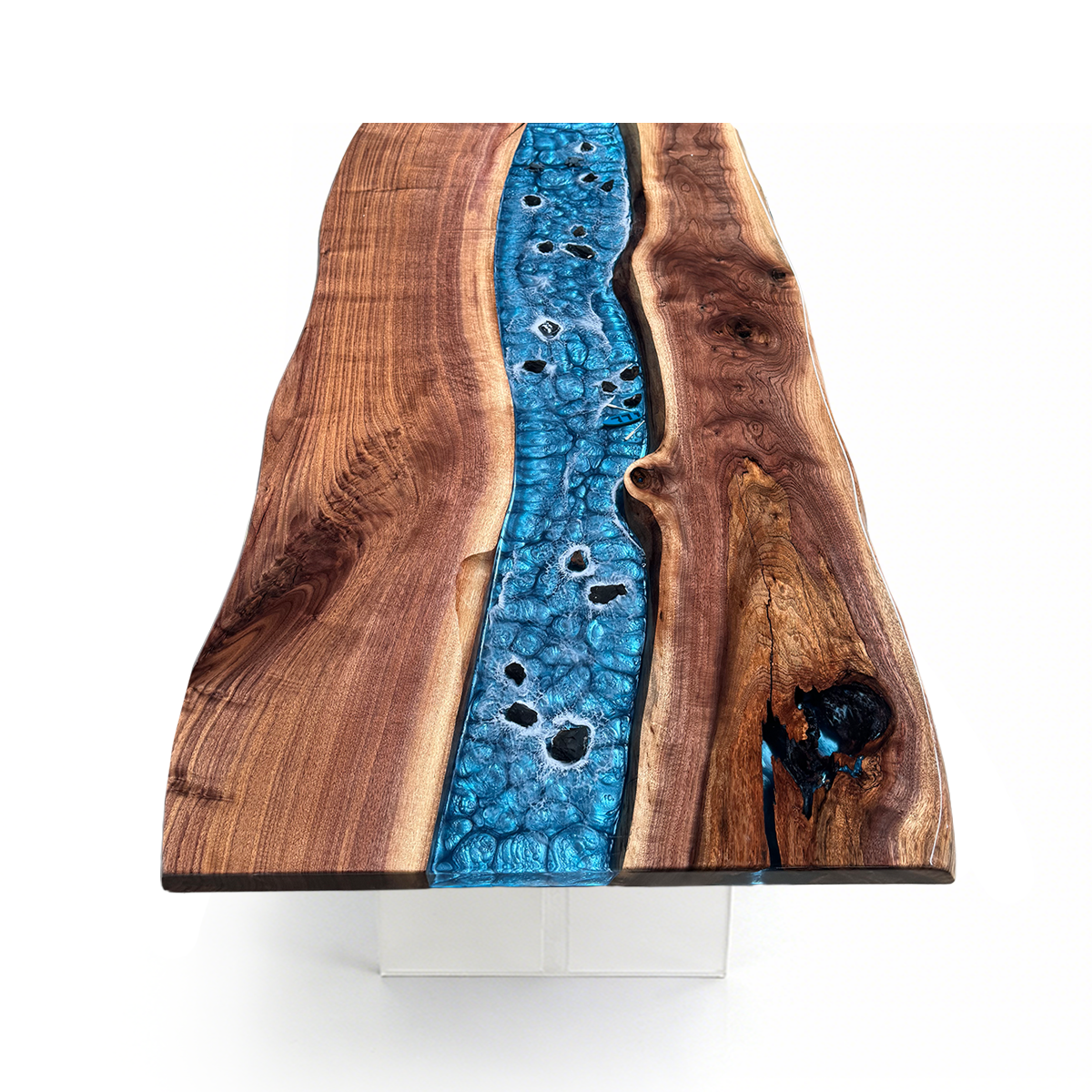 Walnut Wood Epoxy Resin Turquoise Stream Dining Table