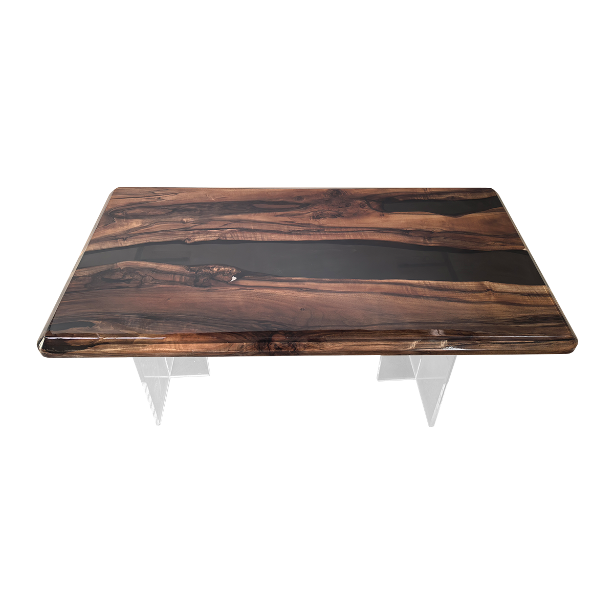 Walnut Wood Black Epoxy Resin River Dining Table