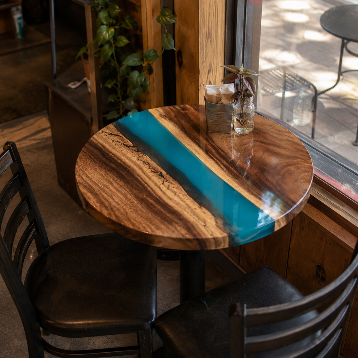 Walnut Azure River Cafe Epoxy Resin Table