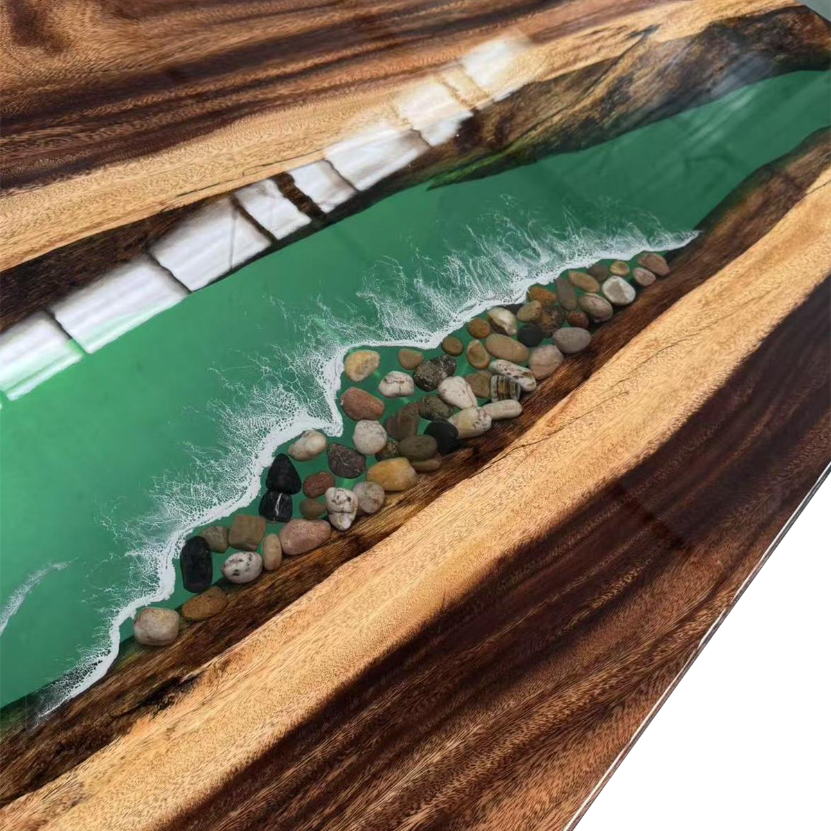 Walnut Wood Rectangle Epoxy Resin River Dining Table