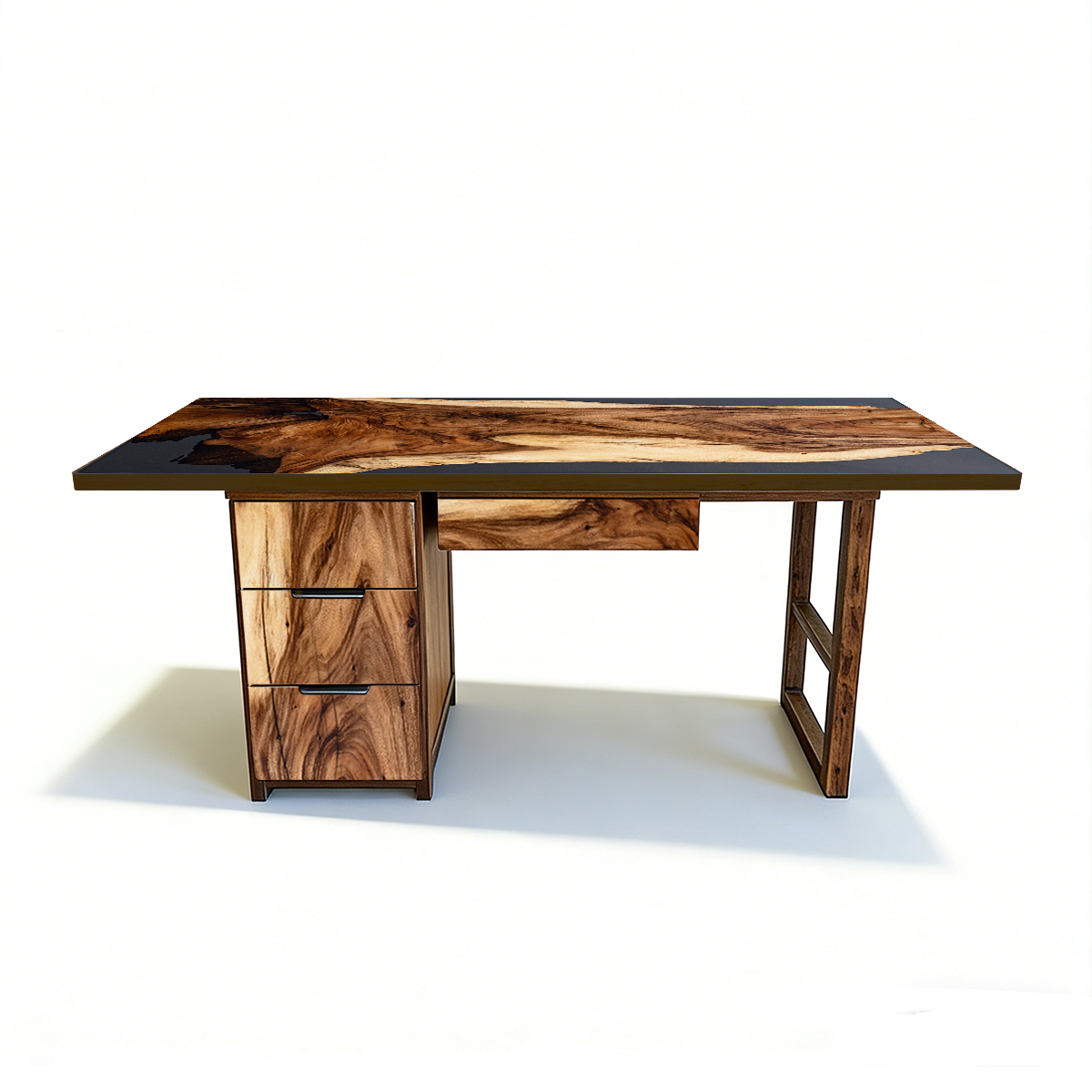 Black Walnut Wood Black Epoxy Desk