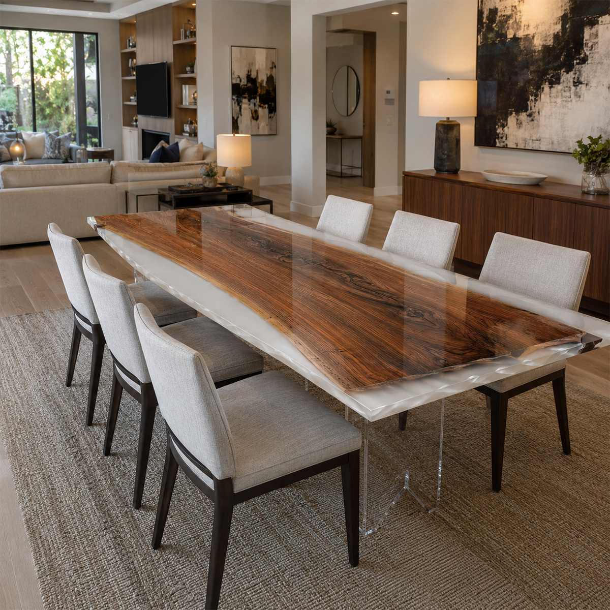 Black Walnut Wood with White Transparent Epoxy Resin Dining Table 37.4"W x 94.5"L Thickness 2.0"