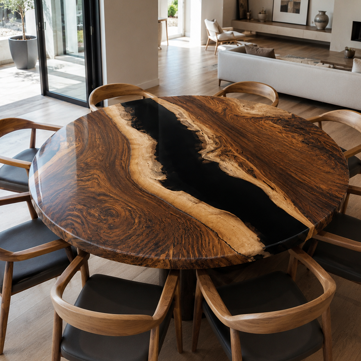 Black Walnut with Black Epoxy Resin Round Table