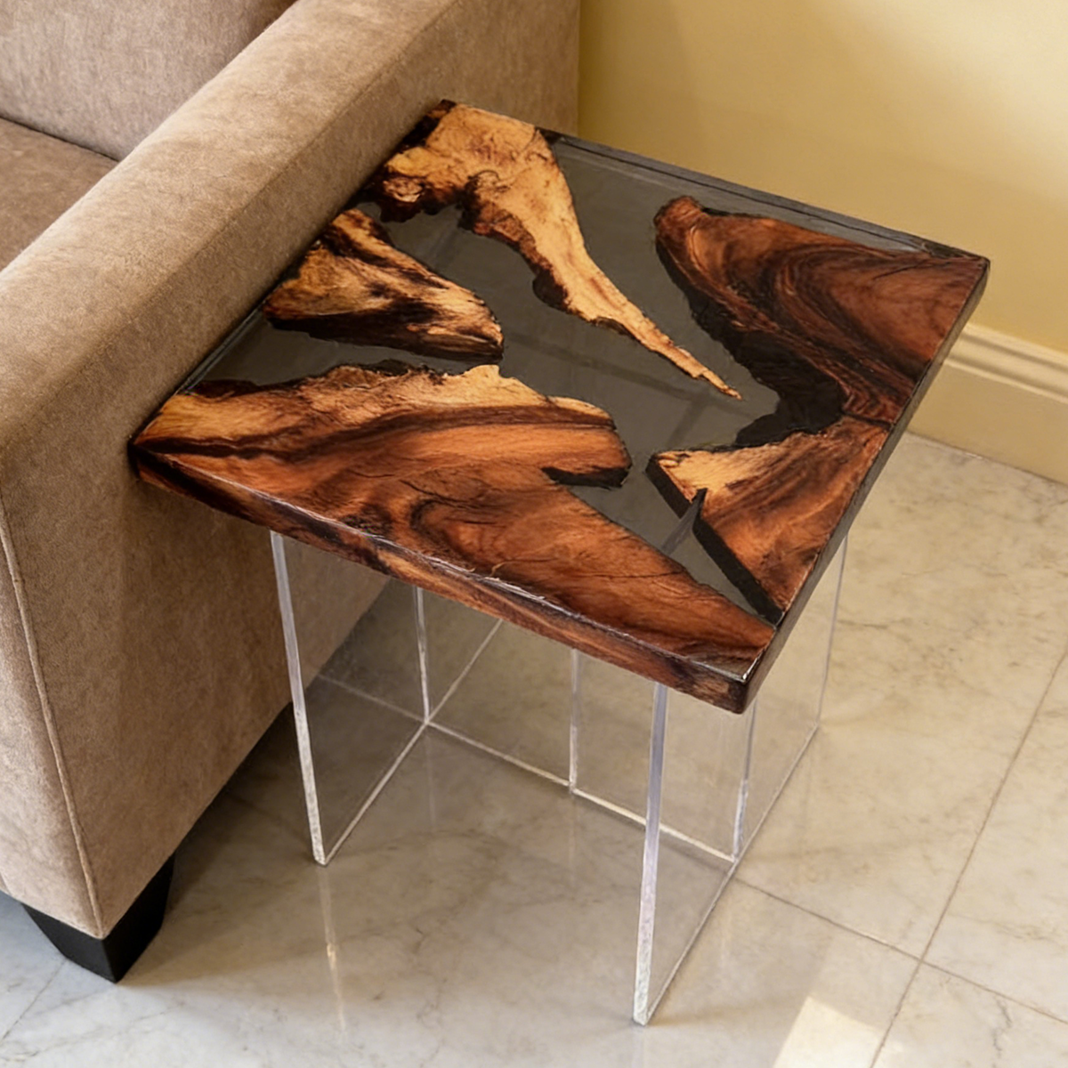 Black Wood River Resin Side Table