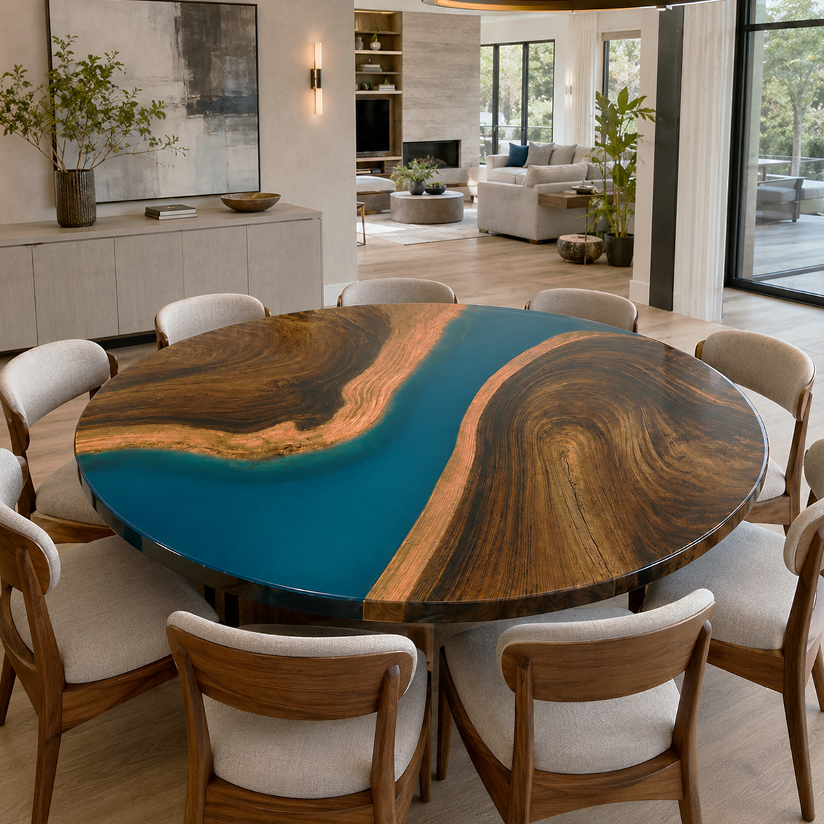 Black Walnut with Blue Epoxy Resin Round Table