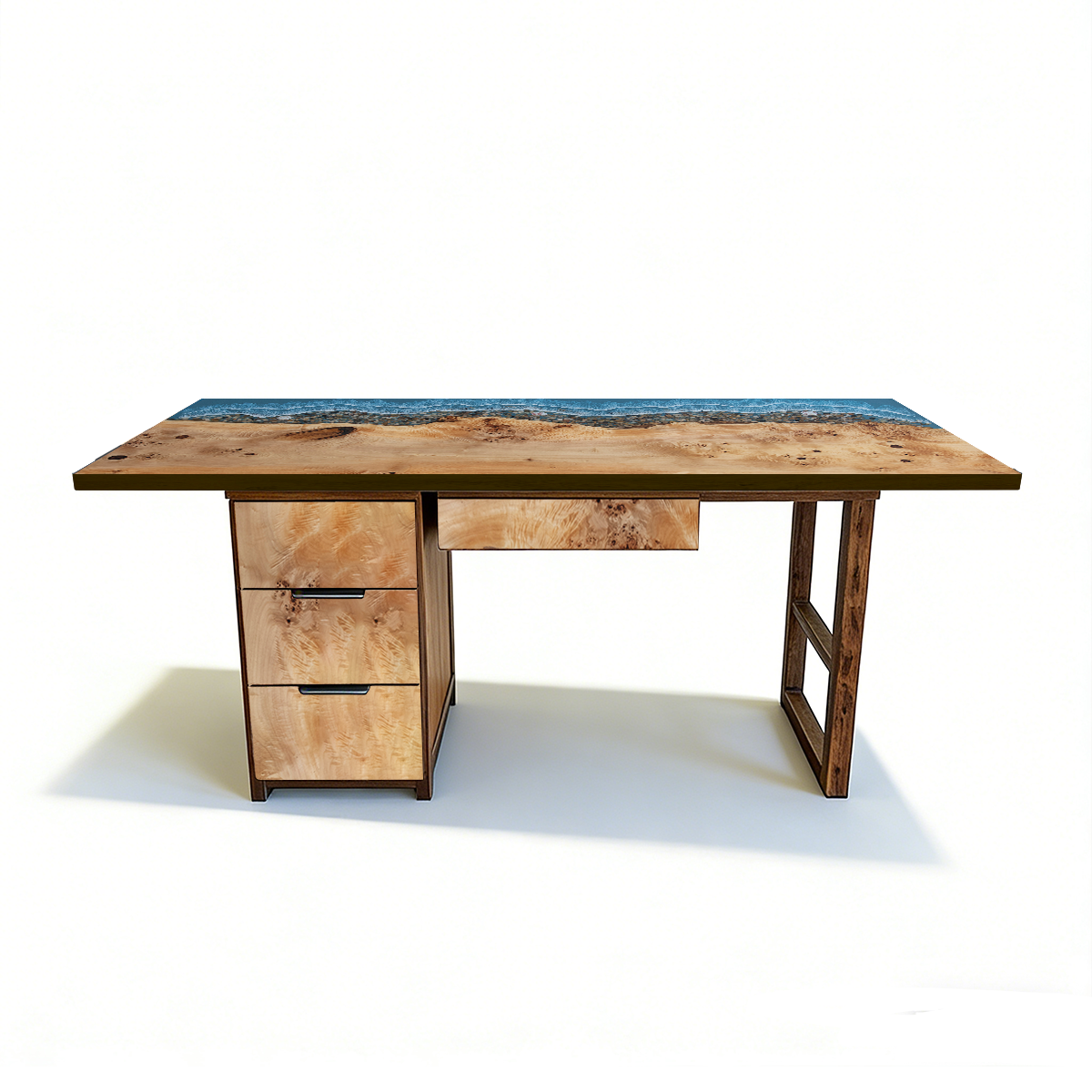 Olive Wood Ocean Wave Epoxy Desk