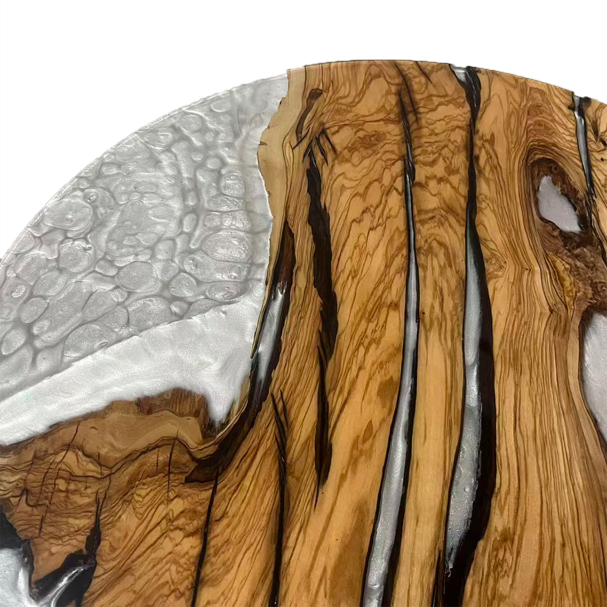 Olive Wood Frosted Epoxy Resin Round Side Table