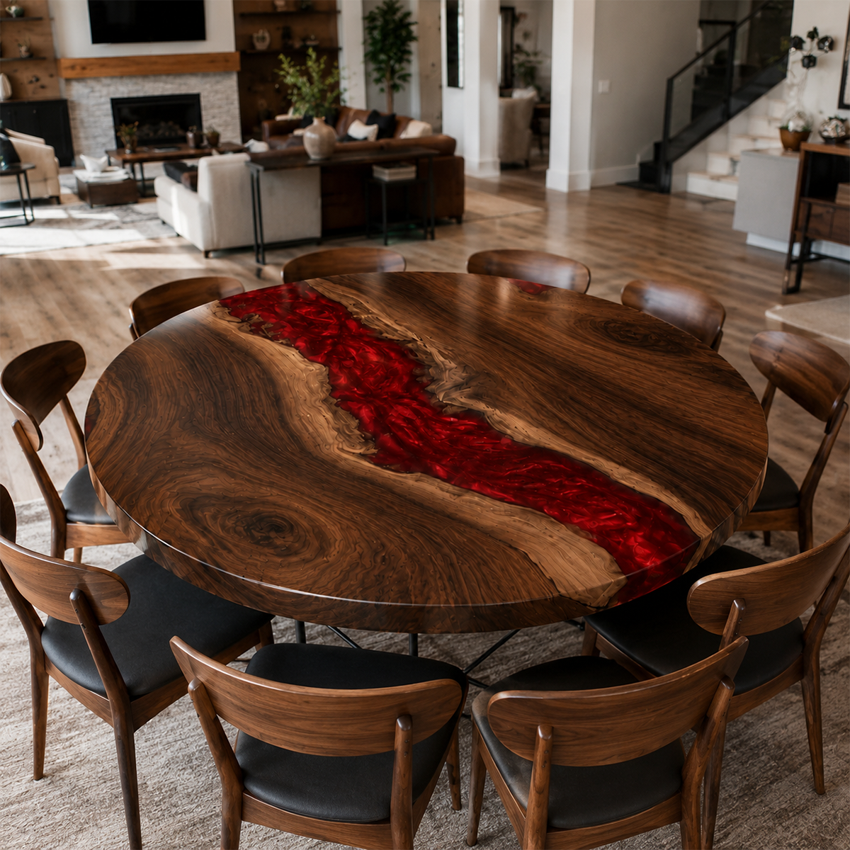Black Walnut with Red Epoxy Resin Round Table