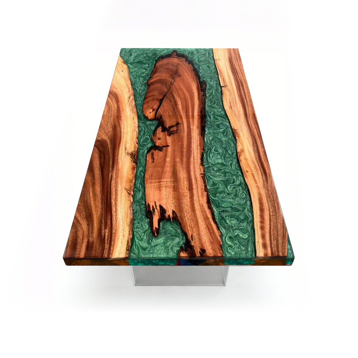 Walnut Wood Green River Rectangle Epoxy Resin Dining Table
