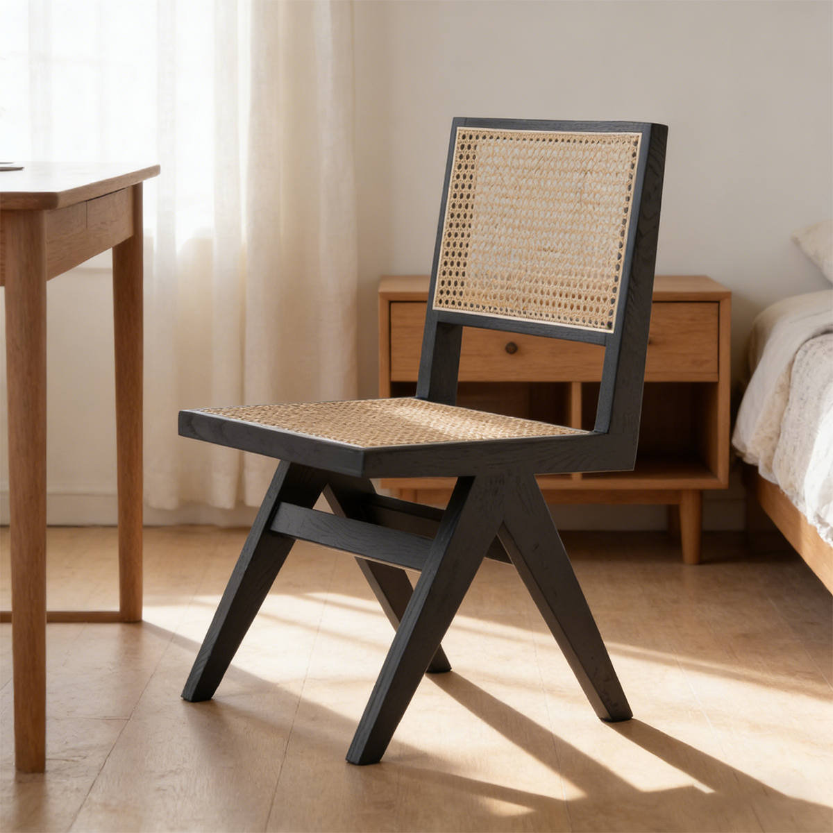 Black Wooden Rattan Chair
