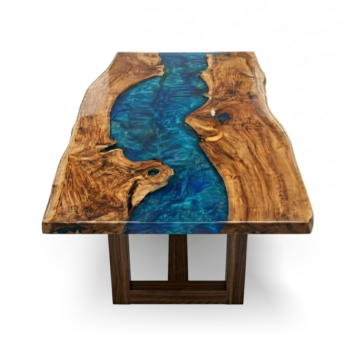 Custom Olive Wood Epoxy River Dining Table
