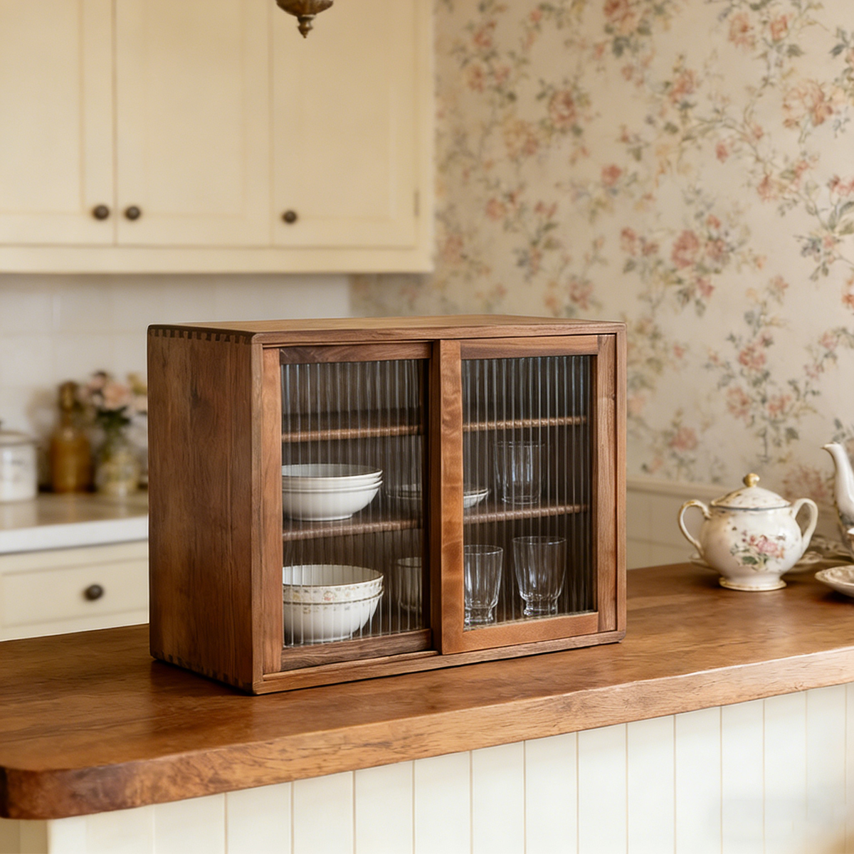 Black Walnut Wood Resin Desktop Cutlery Cabinet