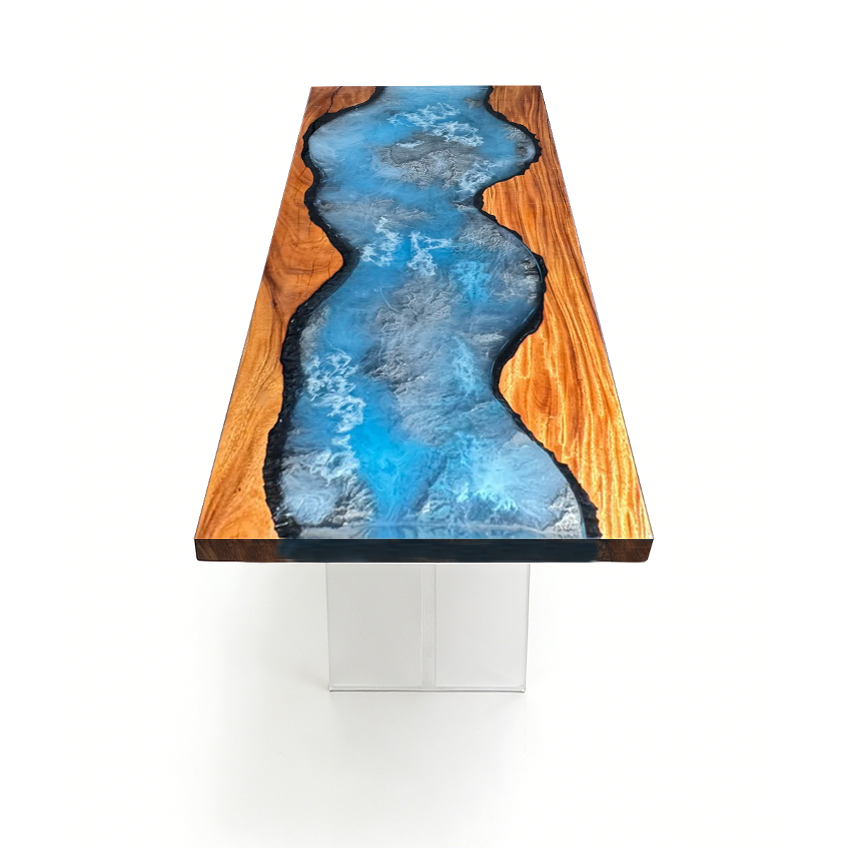 Walnut Wood Blue Lagoon Epoxy Resin Coffee Table