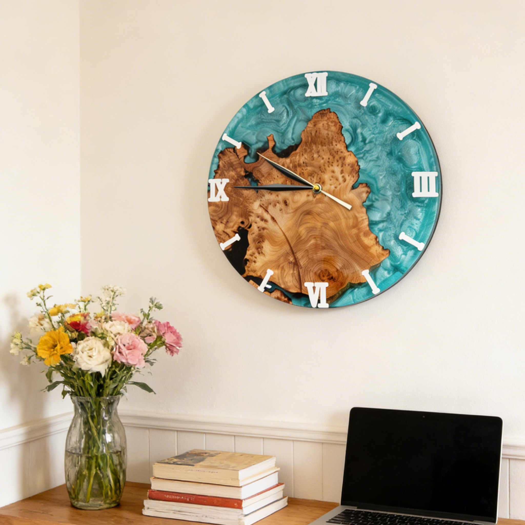 Cunninghamia Wood Swirl Blue Resin Clock