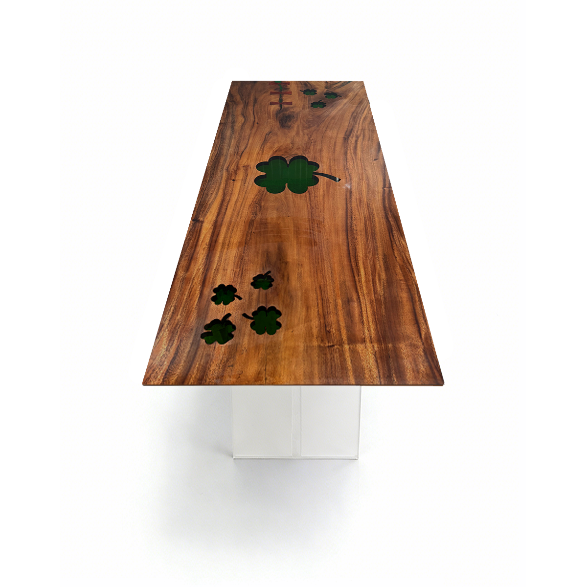 Walnut Wood Shamrock Inlay  Epoxy Resin Dining Table